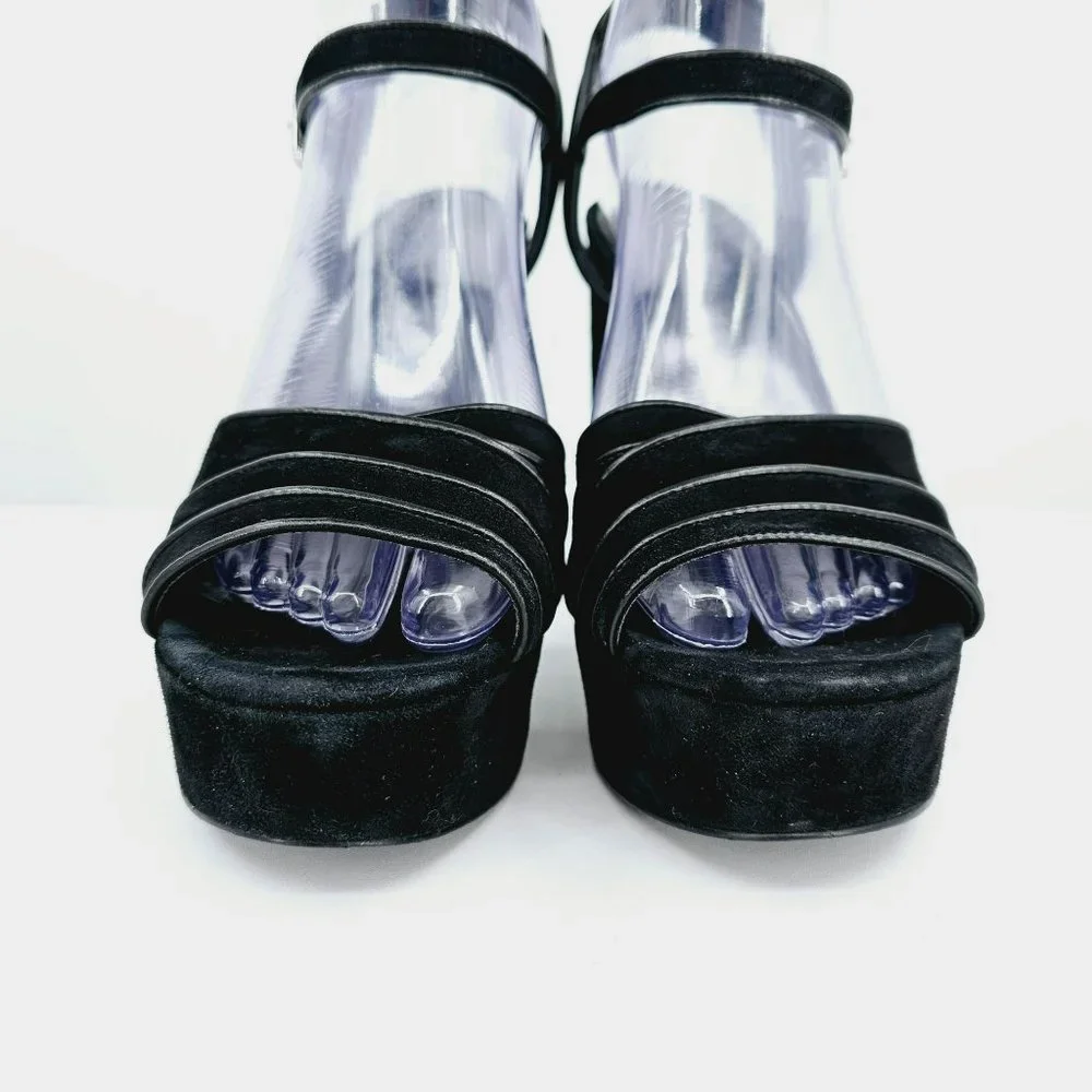 Michael Kors Platform Heels 8 M Black Suede Leather Open Toe Ankle Buckle Strap